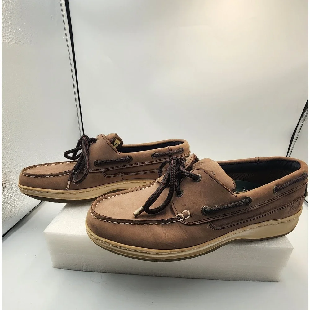 Old‎ Maui Brand Mens Brown Leather Boat Shoes Loafers Size 9 2085BRN Palm Tree